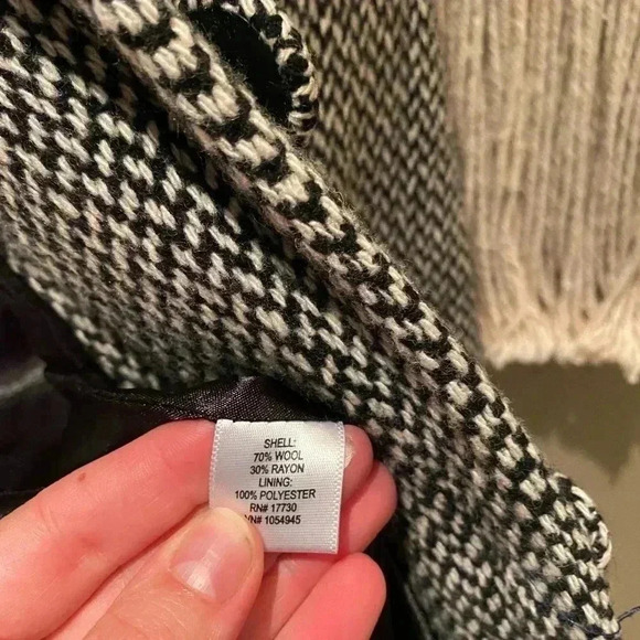 MOSSIMO VINTAGE HOUNDSTOOTH TWEED BLACK AND WHITE WOOL TRANCH COAT SIZE S - Picture 2 of 4